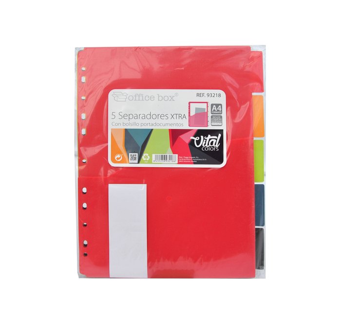 JUEGO 5 SEPARADORES XTRA BOLSILLO A4 VITAL COLORS PLASTICO